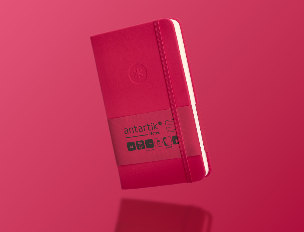 CARNET A6 ANTARTIK NOTES LIGNECOUVERTURE RIGIDE FERMETURE ELASTIQUE 100 PAGES 80GR COLORIS FRAMBOISE