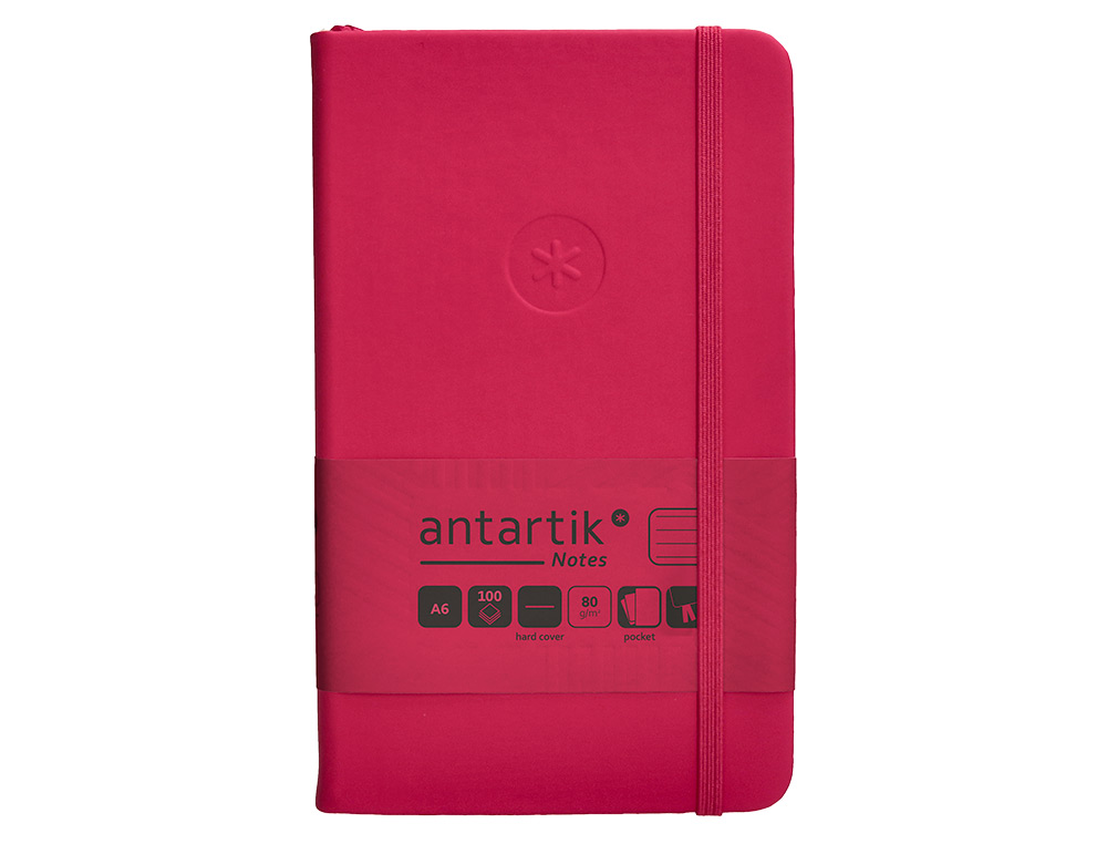 CARNET A6 ANTARTIK NOTES LIGNECOUVERTURE RIGIDE FERMETURE ELASTIQUE 100 PAGES 80GR COLORIS FRAMBOISE