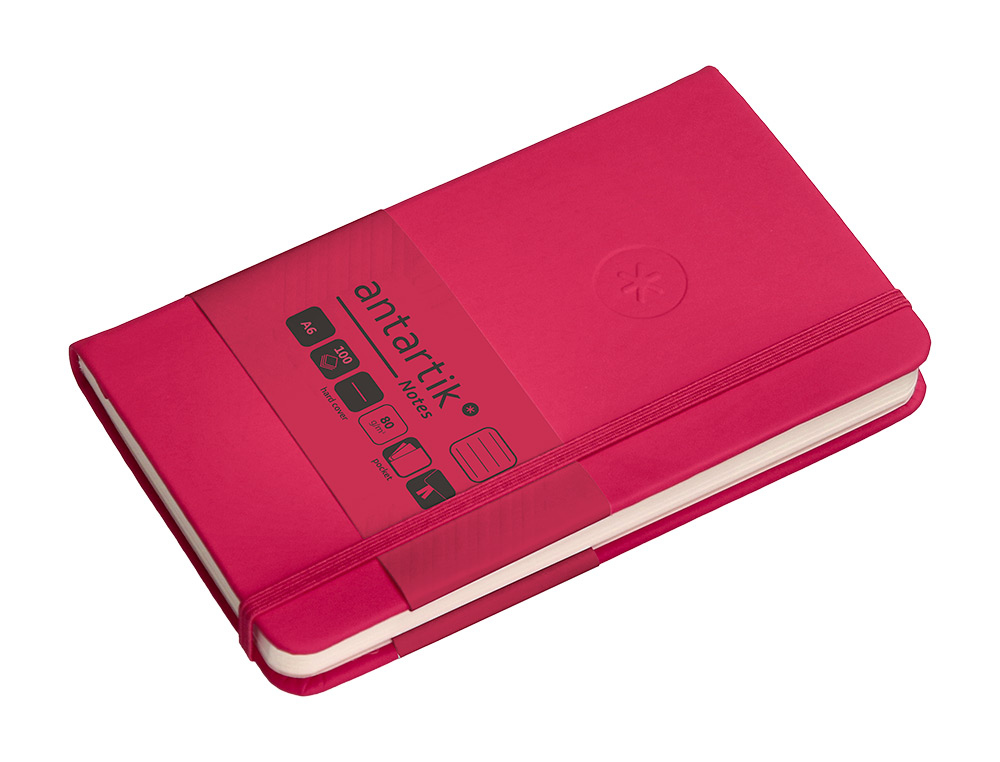 CARNET A6 ANTARTIK NOTES LIGNECOUVERTURE RIGIDE FERMETURE ELASTIQUE 100 PAGES 80GR COLORIS FRAMBOISE