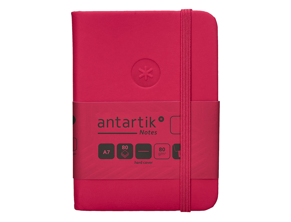 CARNET A7 ANTARTIK NOTES PAPIER UNI IVOIRE COUVERTURE RIGIDE FERMETURE ELASTIQUE 80 PAGES 80GR COLORIS FRAMBOISE