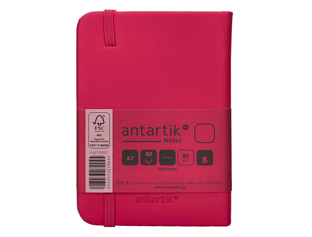 CARNET A7 ANTARTIK NOTES PAPIER UNI IVOIRE COUVERTURE RIGIDE FERMETURE ELASTIQUE 80 PAGES 80GR COLORIS FRAMBOISE