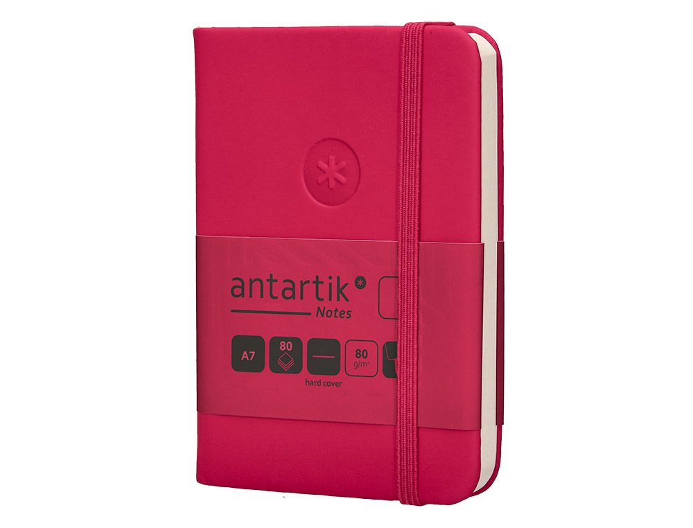 CARNET A7 ANTARTIK NOTES PAPIER UNI IVOIRE COUVERTURE RIGIDE FERMETURE ELASTIQUE 80 PAGES 80GR COLORIS FRAMBOISE