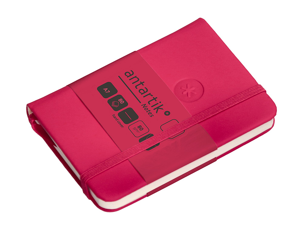 CARNET A7 ANTARTIK NOTES PAPIER UNI IVOIRE COUVERTURE RIGIDE FERMETURE ELASTIQUE 80 PAGES 80GR COLORIS FRAMBOISE