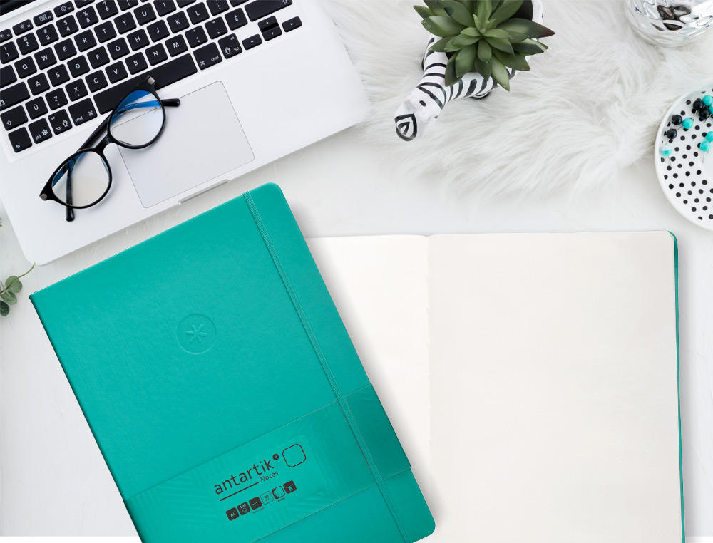 CARNET FERMETURE ELASTIQUE ANTARTIK NOTES COUVERTURE RIGIDE A4 PAPIER UNI IVOIRE 100 FEUILLES 80GR FSC VERT MENTHE