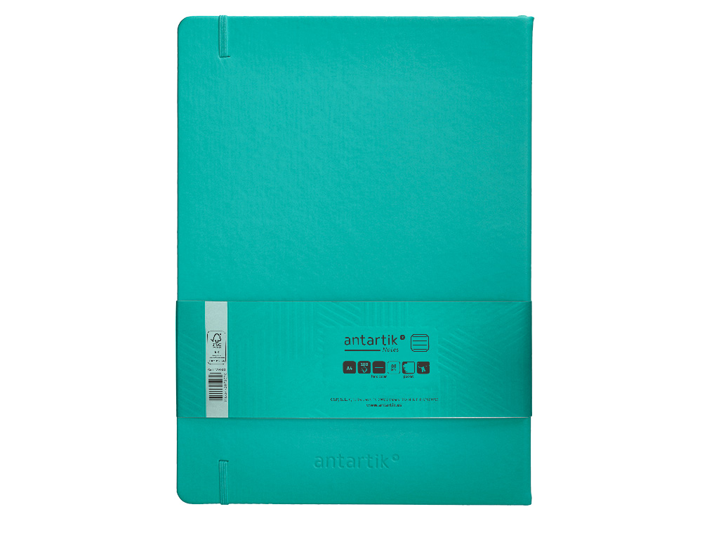 CARNET FERMETURE ELASTIQUE ANTARTIK NOTES COUVERTURE RIGIDE A4 LIGNE 100 FEUILLES 80GR FSC COLORIS VERT MENTHE