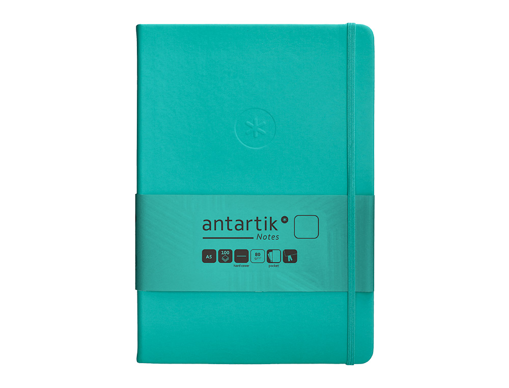 CARNET FERMETURE ELASTIQUE ANTARTIK NOTES COUVERTURE RIGIDE A5 PAPIER UNI IVOIRE 100 FEUILLES 80GR FSC VERT MENTHE