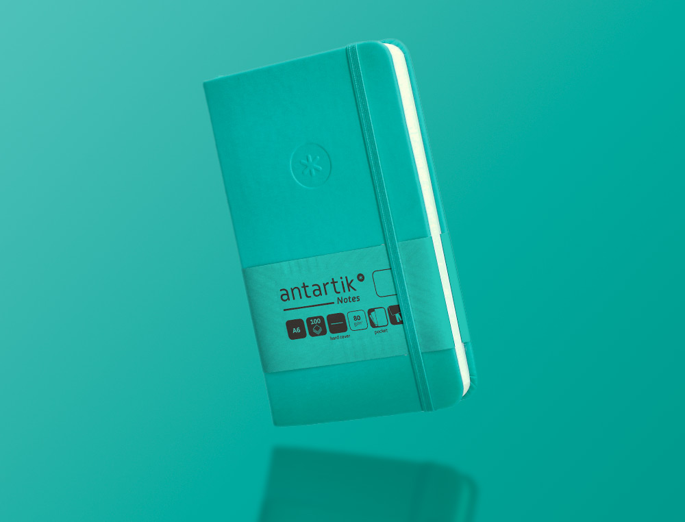 CARNET A6 ANTARTIK NOTES PAPIER UNI IVOIRE COUVERTURE  RIGIDE FERMETURE ELASTIQUE 100PAGES 80GR COLORIS VERT MENTHE