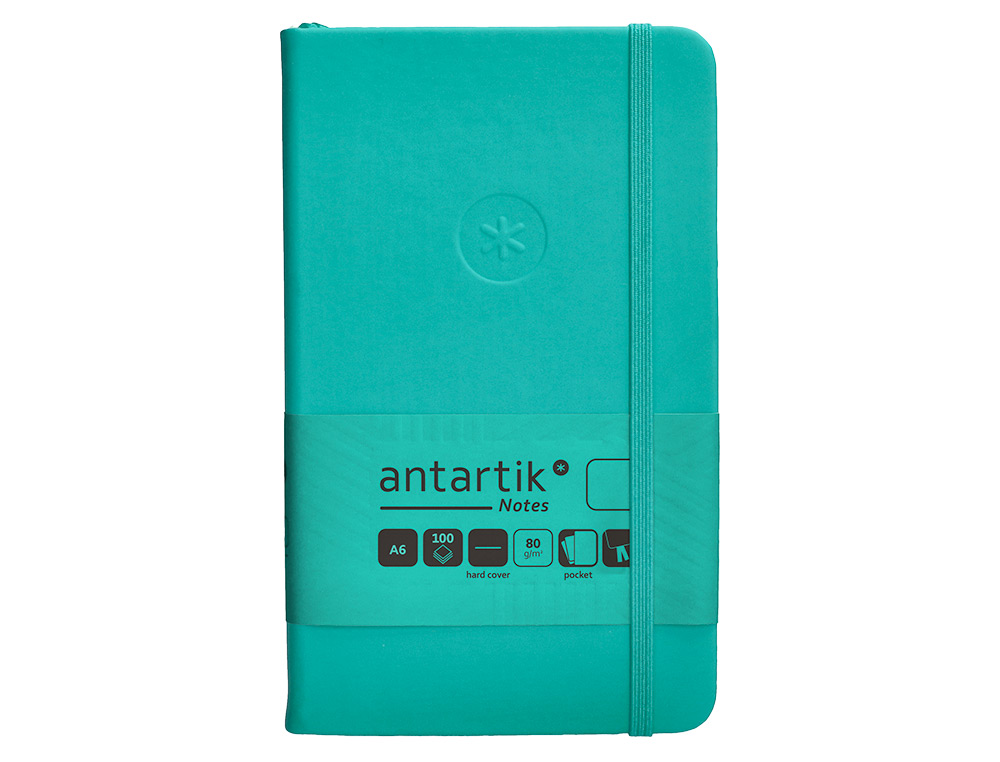 CARNET A6 ANTARTIK NOTES PAPIER UNI IVOIRE COUVERTURE  RIGIDE FERMETURE ELASTIQUE 100PAGES 80GR COLORIS VERT MENTHE