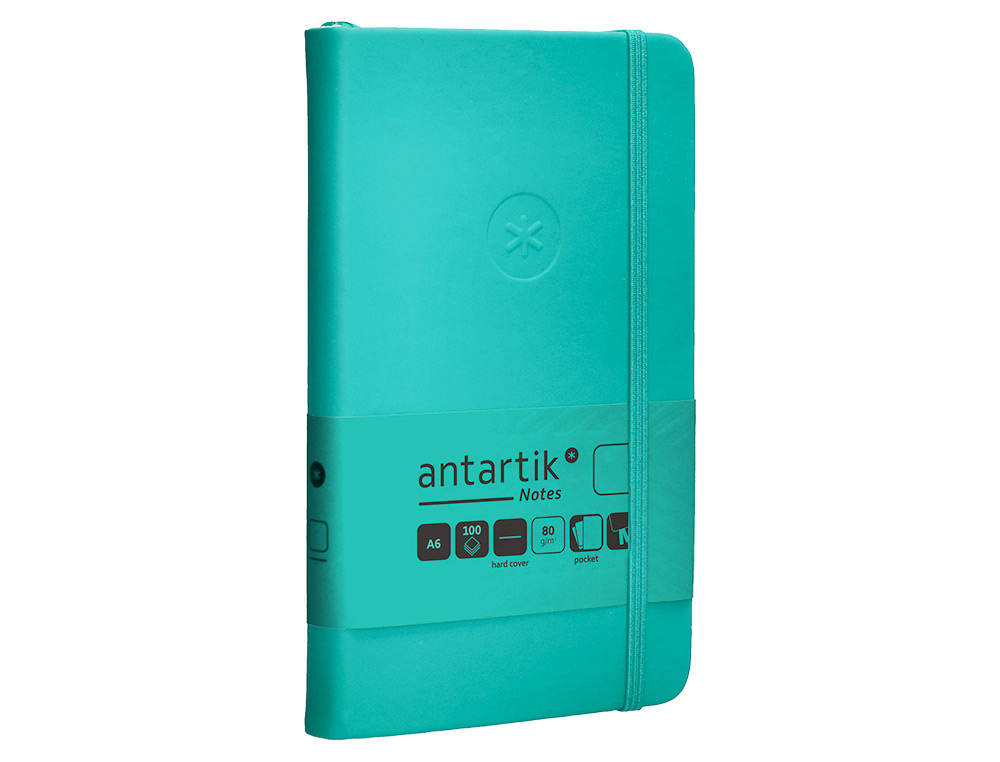 CARNET A6 ANTARTIK NOTES PAPIER UNI IVOIRE COUVERTURE  RIGIDE FERMETURE ELASTIQUE 100PAGES 80GR COLORIS VERT MENTHE