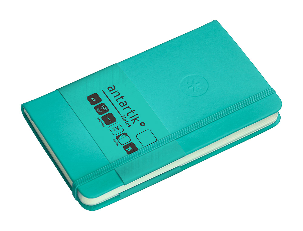 CARNET A6 ANTARTIK NOTES PAPIER UNI IVOIRE COUVERTURE  RIGIDE FERMETURE ELASTIQUE 100PAGES 80GR COLORIS VERT MENTHE