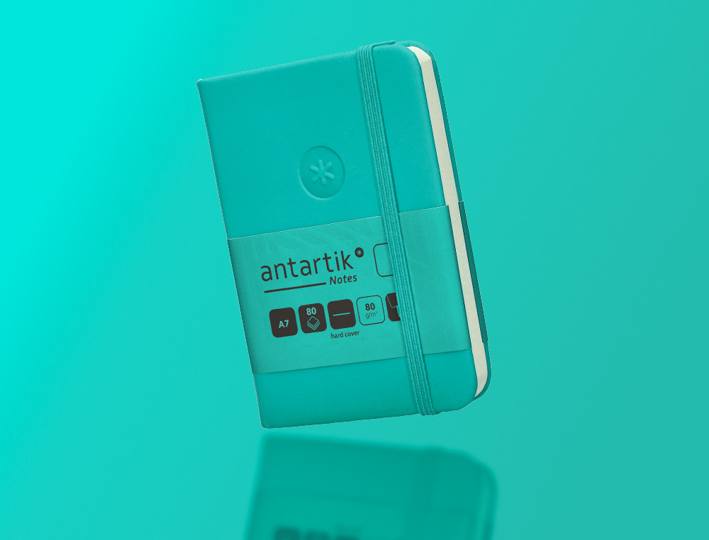 CARNET A7 ANTARTIK NOTES PAPIER UNI IVOIRE COUVERTURE  RIGIDE FERMETURE ELASTIQUE 80 PAGES 80GR COLORIS VERT MENTHE