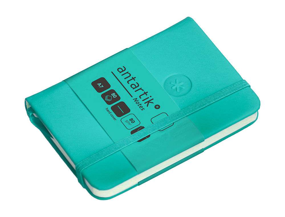 CARNET A7 ANTARTIK NOTES PAPIER UNI IVOIRE COUVERTURE  RIGIDE FERMETURE ELASTIQUE 80 PAGES 80GR COLORIS VERT MENTHE