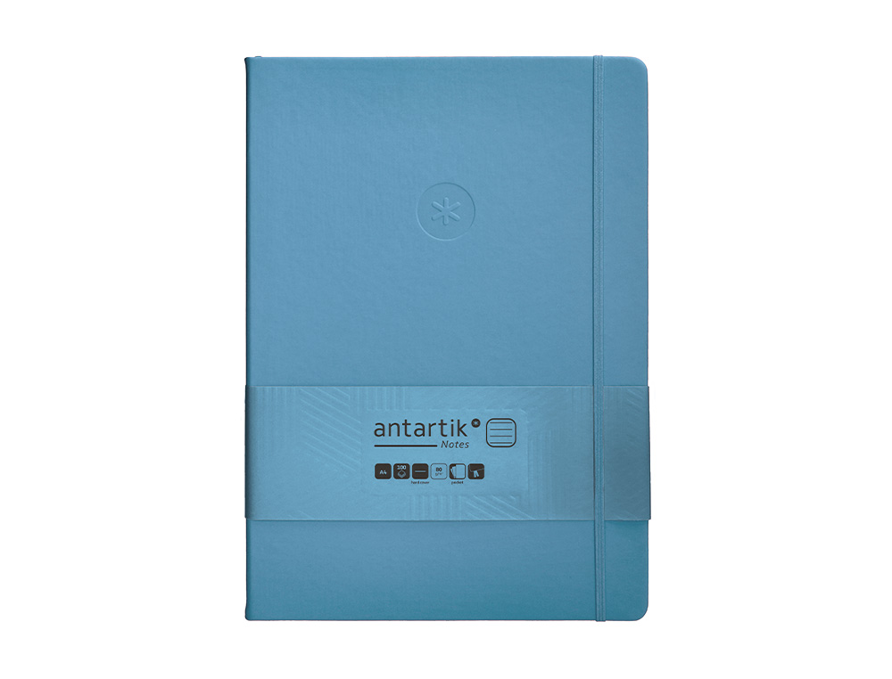 CARNET A4 ANTARTIK NOTES LIGNECOUVERTURE RIGIDE FERMETURE ELASTIQUE 100 PAGES 80GR COLORIS BLEU CIEL