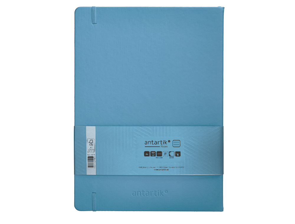 CARNET A4 ANTARTIK NOTES LIGNECOUVERTURE RIGIDE FERMETURE ELASTIQUE 100 PAGES 80GR COLORIS BLEU CIEL