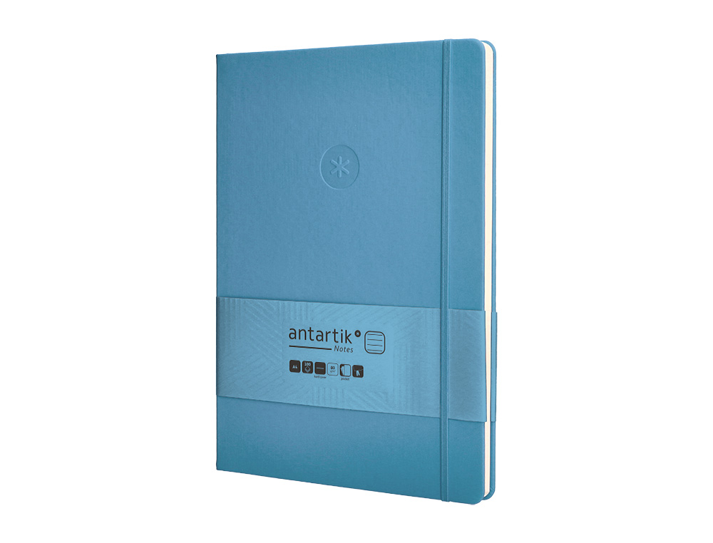 CARNET A4 ANTARTIK NOTES LIGNECOUVERTURE RIGIDE FERMETURE ELASTIQUE 100 PAGES 80GR COLORIS BLEU CIEL