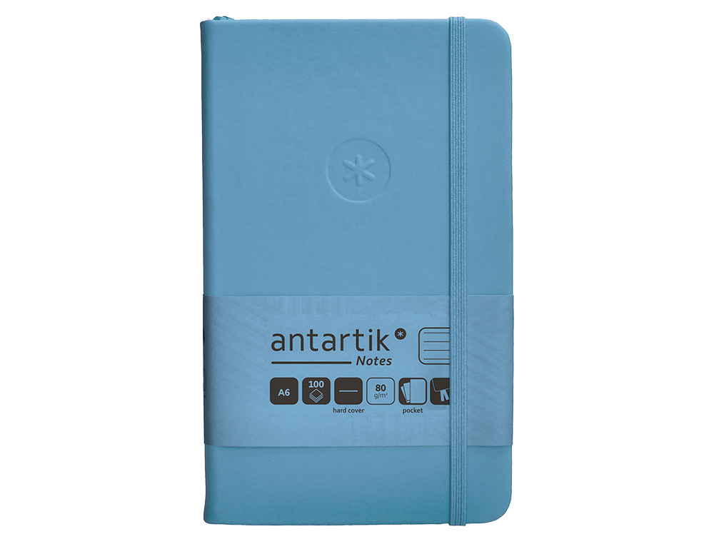 CARNET A6 ANTARTIK NOTES LIGNECOUVERTURE RIGIDE FERMETURE ELASTIQUE 100 PAGES 80GR COLORIS BLEU CIEL