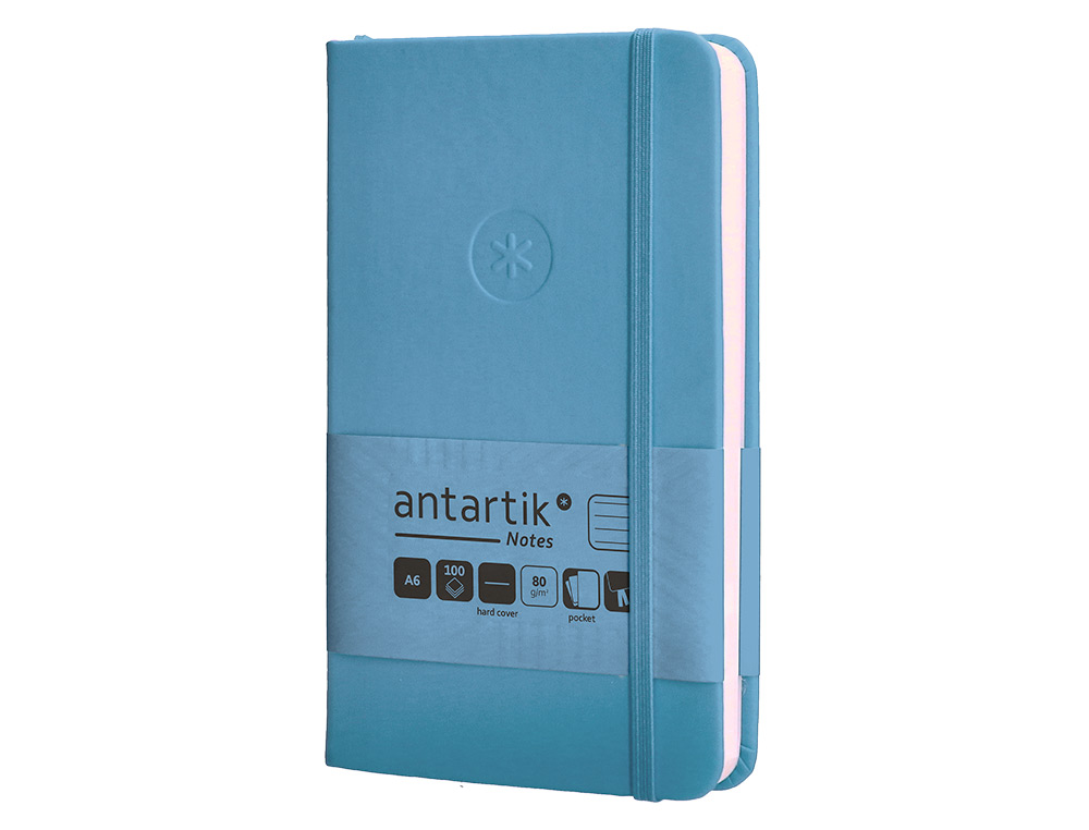 CARNET A6 ANTARTIK NOTES LIGNECOUVERTURE RIGIDE FERMETURE ELASTIQUE 100 PAGES 80GR COLORIS BLEU CIEL