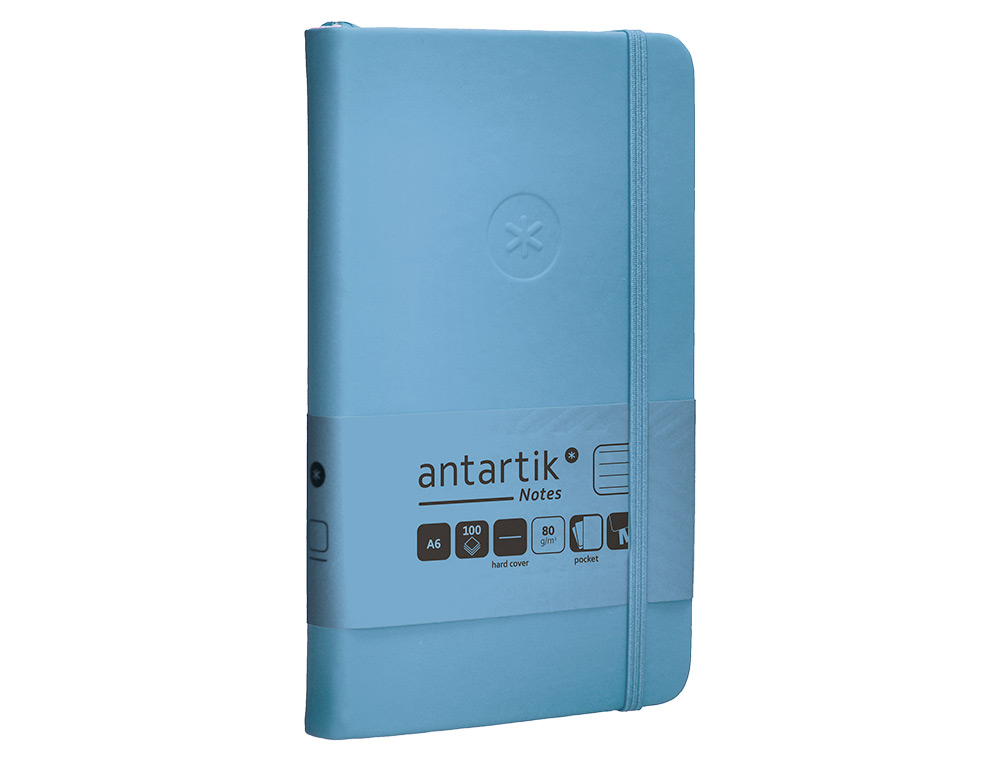 CARNET A6 ANTARTIK NOTES LIGNECOUVERTURE RIGIDE FERMETURE ELASTIQUE 100 PAGES 80GR COLORIS BLEU CIEL
