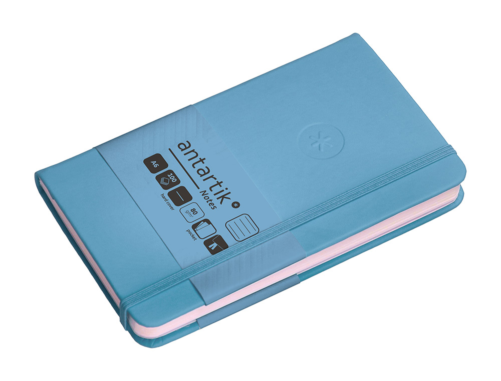 CARNET A6 ANTARTIK NOTES LIGNECOUVERTURE RIGIDE FERMETURE ELASTIQUE 100 PAGES 80GR COLORIS BLEU CIEL