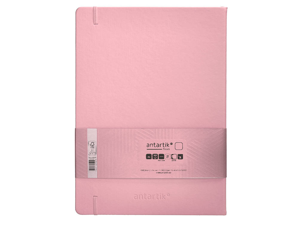 CARNET A4 ANTARTIK NOTES PAPIER UNI IVOIRE COUVERTURE RIGIDE FERMETURE ELASTIQUE 100PAGES 80GR COLORIS ROSE PASTEL
