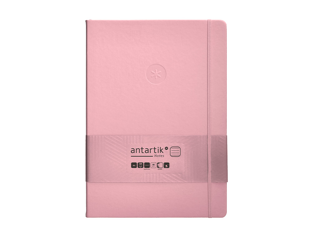 CARNET FERMETURE ELASTIQUE ANTARTIK NOTES COUVERTURE RIGIDE A4 LIGNE 100 FEUILLES 80GR FSC COLORIS ROSE PASTEL