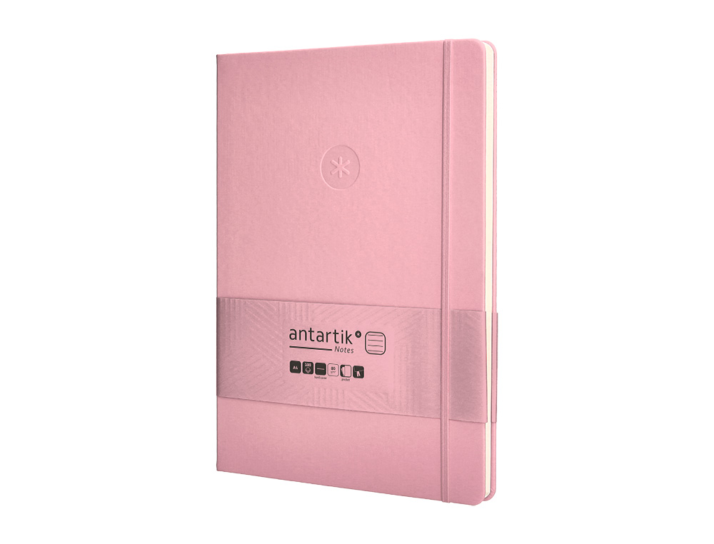 CARNET FERMETURE ELASTIQUE ANTARTIK NOTES COUVERTURE RIGIDE A4 LIGNE 100 FEUILLES 80GR FSC COLORIS ROSE PASTEL