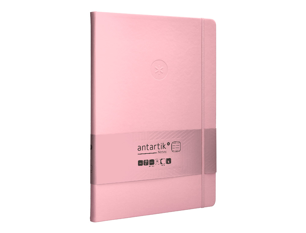 CARNET FERMETURE ELASTIQUE ANTARTIK NOTES COUVERTURE RIGIDE A4 LIGNE 100 FEUILLES 80GR FSC COLORIS ROSE PASTEL
