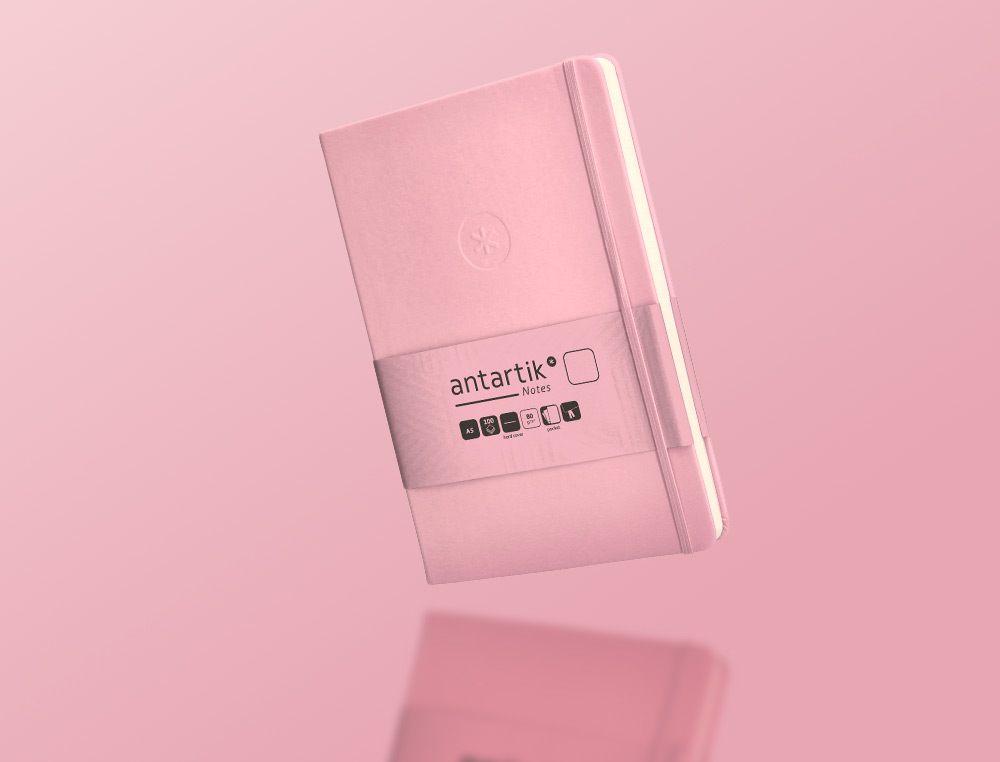 CARNET FERMETURE ELASTIQUE ANTARTIK NOTES COUVERTURE RIGIDE A5 PAPIER UNI IVOIRE 100 FEUILLES 80GR FSC ROSE PASTEL