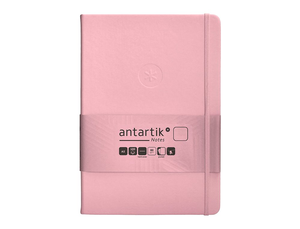 CARNET FERMETURE ELASTIQUE ANTARTIK NOTES COUVERTURE RIGIDE A5 PAPIER UNI IVOIRE 100 FEUILLES 80GR FSC ROSE PASTEL