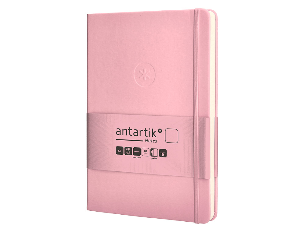 CARNET FERMETURE ELASTIQUE ANTARTIK NOTES COUVERTURE RIGIDE A5 PAPIER UNI IVOIRE 100 FEUILLES 80GR FSC ROSE PASTEL