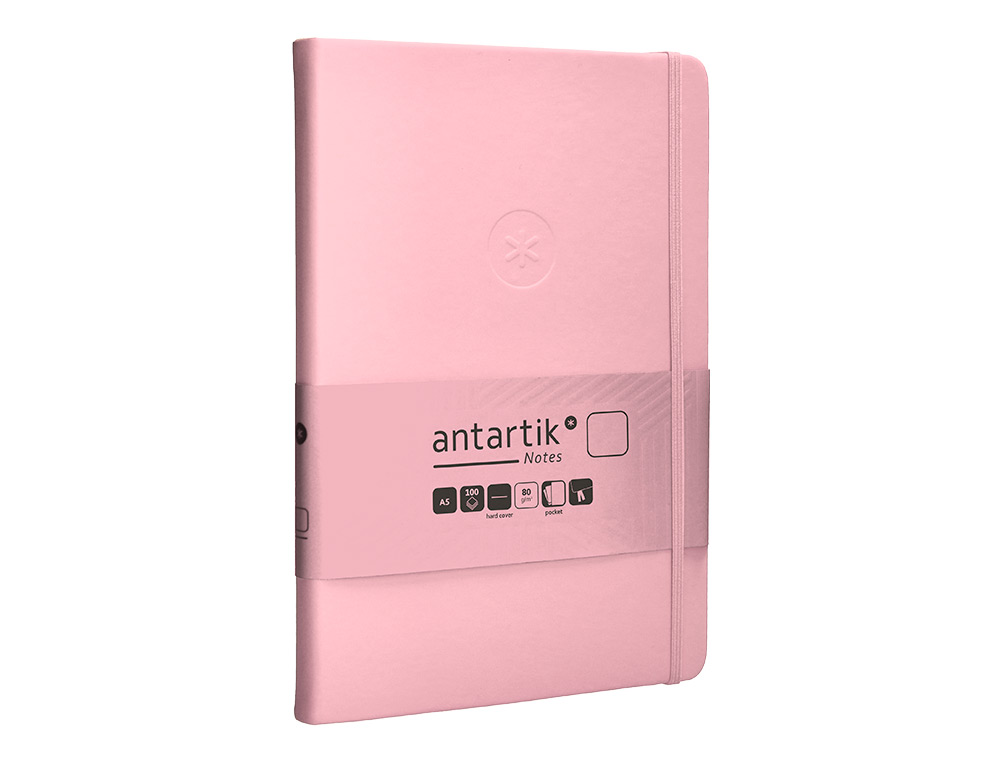CARNET FERMETURE ELASTIQUE ANTARTIK NOTES COUVERTURE RIGIDE A5 PAPIER UNI IVOIRE 100 FEUILLES 80GR FSC ROSE PASTEL