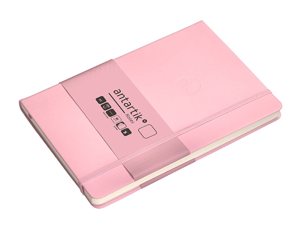 CARNET FERMETURE ELASTIQUE ANTARTIK NOTES COUVERTURE RIGIDE A5 PAPIER UNI IVOIRE 100 FEUILLES 80GR FSC ROSE PASTEL