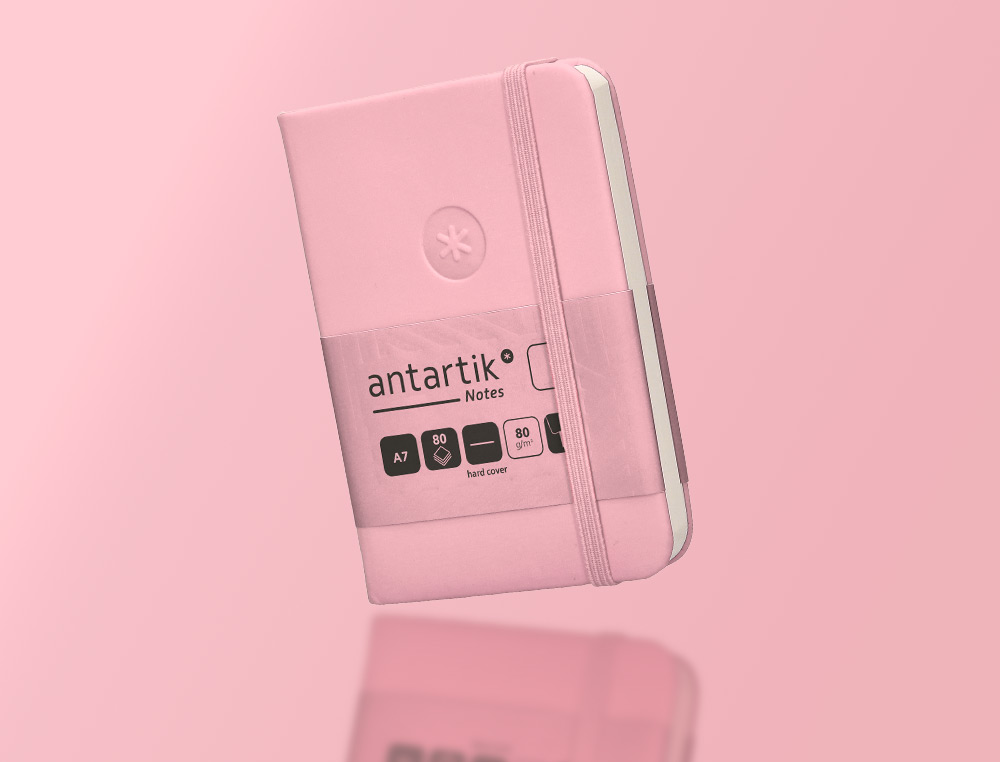 CARNET A7 ANTARTIK NOTES PAPIER UNI IVOIRE COUVERTURE RIGIDE FERMETURE ELASTIQUE 160PAGES 80GR COLORIS ROSE PASTEL