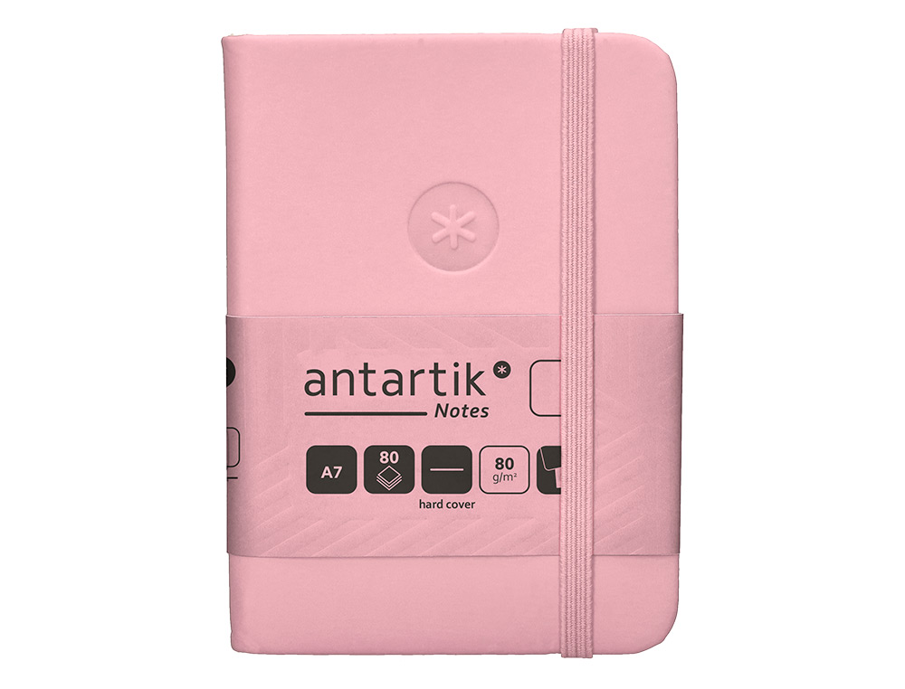 CARNET A7 ANTARTIK NOTES PAPIER UNI IVOIRE COUVERTURE RIGIDE FERMETURE ELASTIQUE 160PAGES 80GR COLORIS ROSE PASTEL