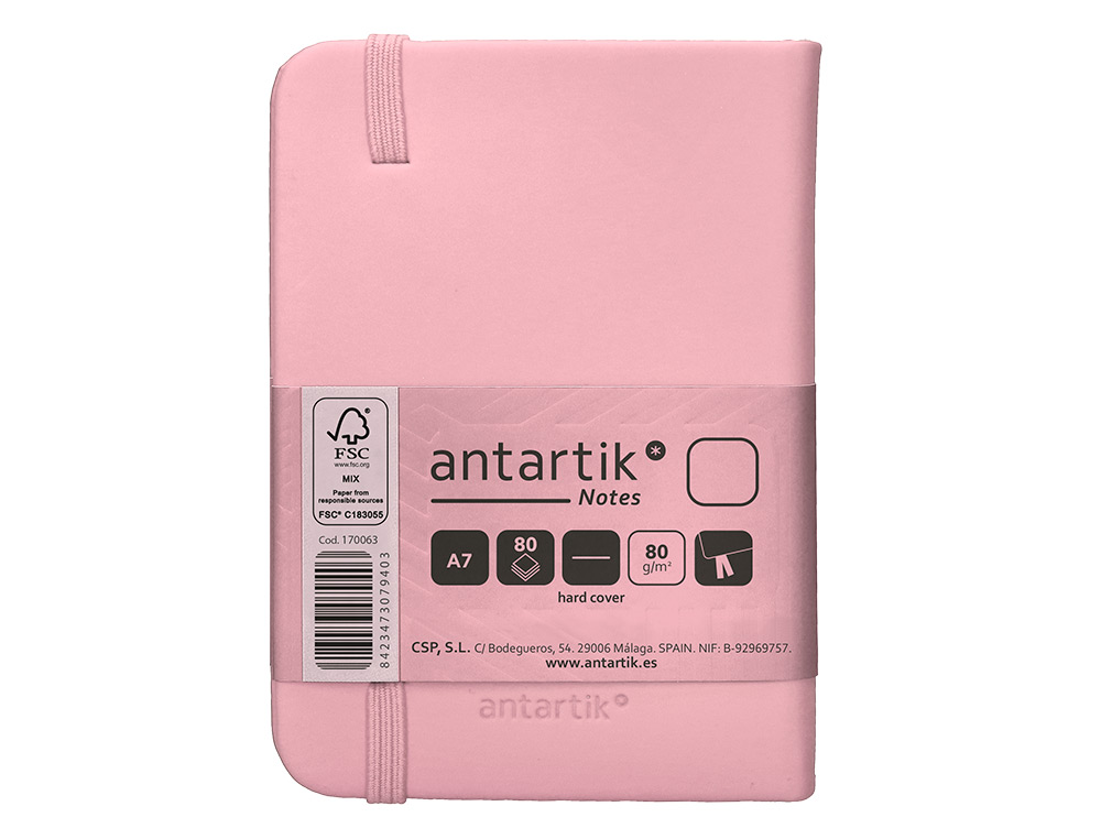 CARNET A7 ANTARTIK NOTES PAPIER UNI IVOIRE COUVERTURE RIGIDE FERMETURE ELASTIQUE 160PAGES 80GR COLORIS ROSE PASTEL