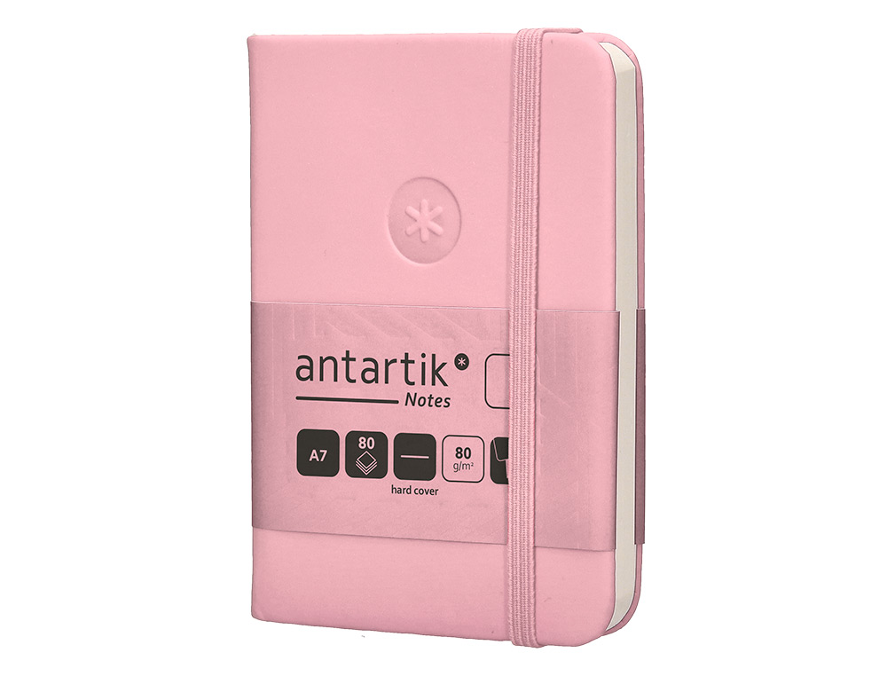 CARNET A7 ANTARTIK NOTES PAPIER UNI IVOIRE COUVERTURE RIGIDE FERMETURE ELASTIQUE 160PAGES 80GR COLORIS ROSE PASTEL