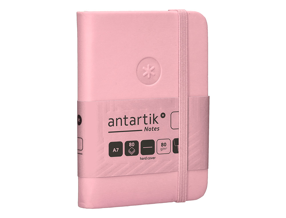 CARNET A7 ANTARTIK NOTES PAPIER UNI IVOIRE COUVERTURE RIGIDE FERMETURE ELASTIQUE 160PAGES 80GR COLORIS ROSE PASTEL