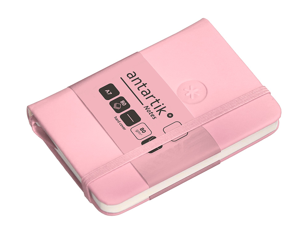CARNET A7 ANTARTIK NOTES PAPIER UNI IVOIRE COUVERTURE RIGIDE FERMETURE ELASTIQUE 160PAGES 80GR COLORIS ROSE PASTEL