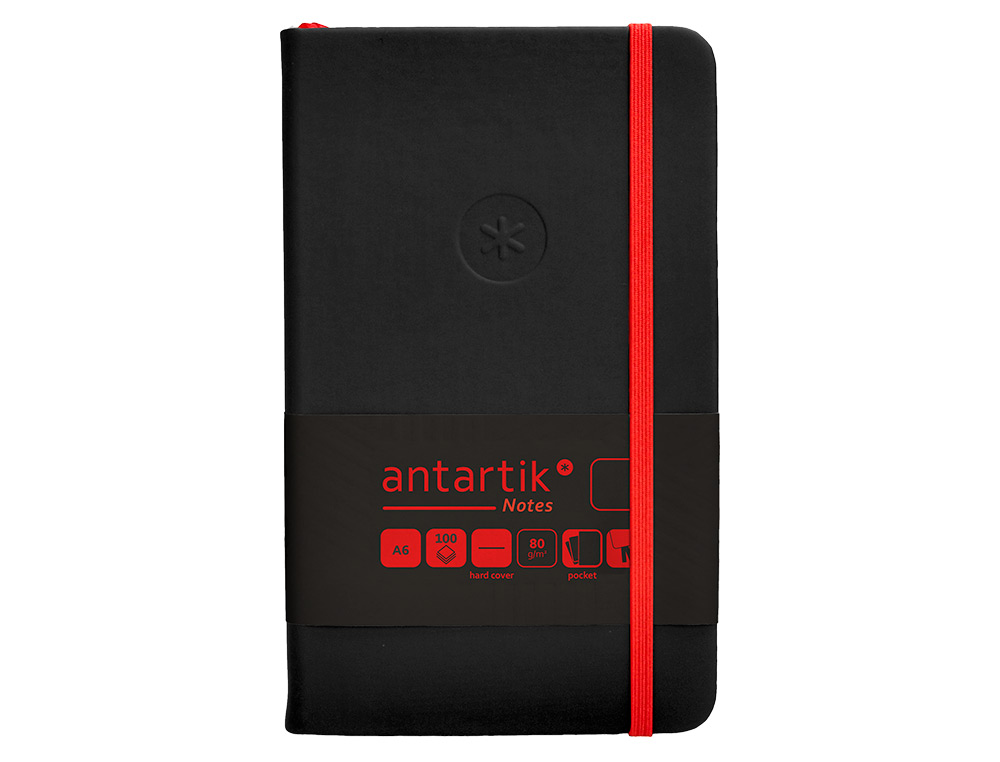 CARNET FERMETURE ELASTIQUE ROUGE ANTARTIK NOTES COUVERTURE RIGIDE A6 PAPIER UNI IVOIRE 100 FEUILLES 80GR FSC NOIR