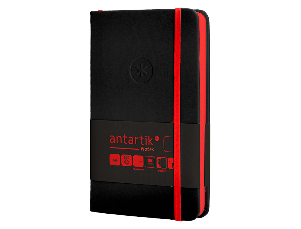 CARNET FERMETURE ELASTIQUE ROUGE ANTARTIK NOTES COUVERTURE RIGIDE A6 PAPIER UNI IVOIRE 100 FEUILLES 80GR FSC NOIR