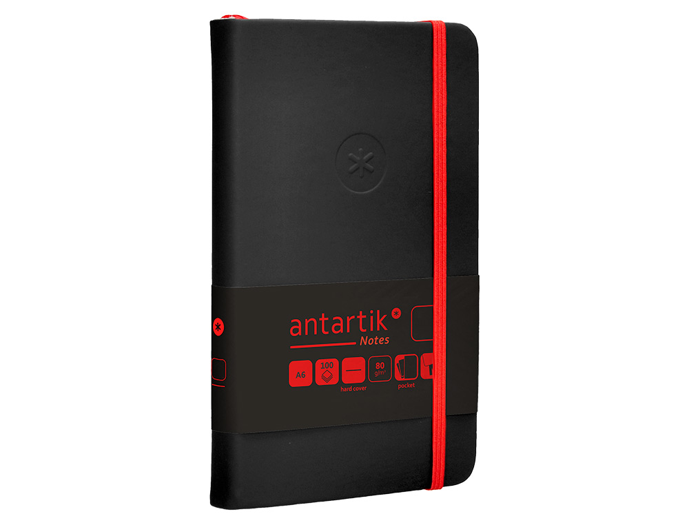 CARNET FERMETURE ELASTIQUE ROUGE ANTARTIK NOTES COUVERTURE RIGIDE A6 PAPIER UNI IVOIRE 100 FEUILLES 80GR FSC NOIR
