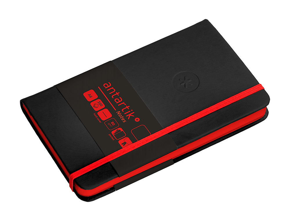 CARNET FERMETURE ELASTIQUE ROUGE ANTARTIK NOTES COUVERTURE RIGIDE A6 PAPIER UNI IVOIRE 100 FEUILLES 80GR FSC NOIR
