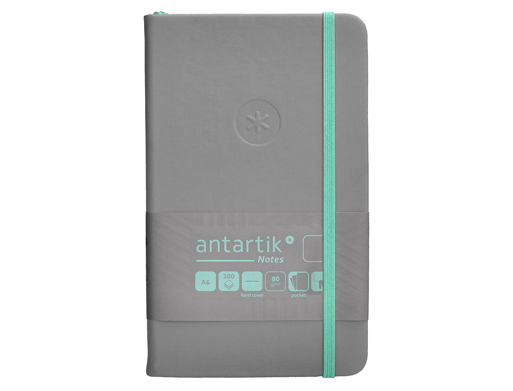 CARNET FERMETURE ELASTIQUE TURQUOISE ANTARTIK NOTES COUVERTURE RIGIDE A6 PAPIER UNI IVOIRE 100 FEUILLES 80GR FSC GRIS