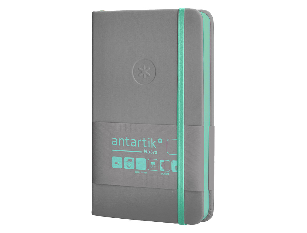 CARNET FERMETURE ELASTIQUE TURQUOISE ANTARTIK NOTES COUVERTURE RIGIDE A6 PAPIER UNI IVOIRE 100 FEUILLES 80GR FSC GRIS