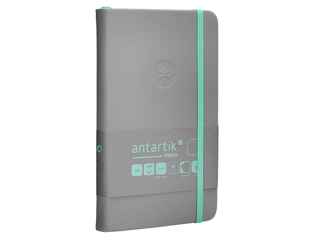 CARNET FERMETURE ELASTIQUE TURQUOISE ANTARTIK NOTES COUVERTURE RIGIDE A6 PAPIER UNI IVOIRE 100 FEUILLES 80GR FSC GRIS
