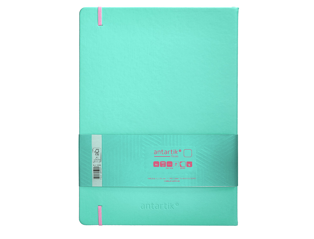 CARNET A4 ANTARTIK NOTES PAPIER UNI IVOIRE COUVERTURE RIGIDE FERMETURE ELASTIQUE ROSE 100 PAGES 80GR COLORIS TURQUOISE