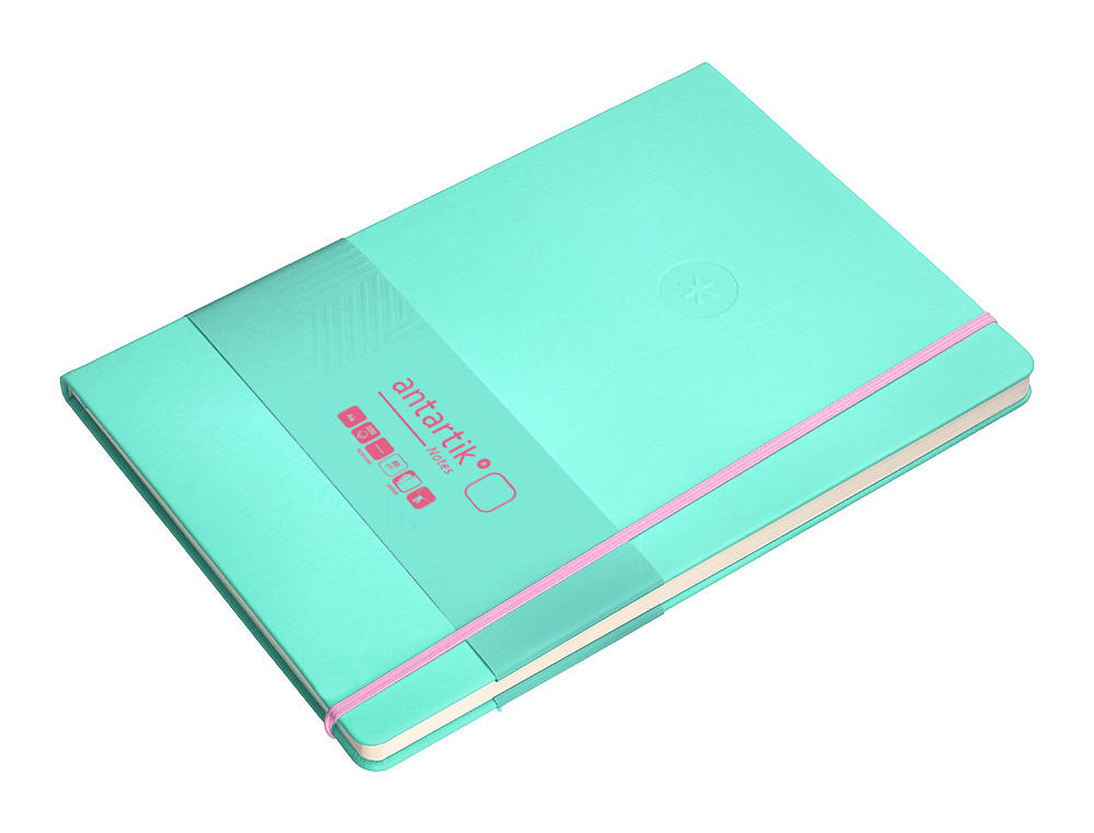 CARNET A4 ANTARTIK NOTES PAPIER UNI IVOIRE COUVERTURE RIGIDE FERMETURE ELASTIQUE ROSE 100 PAGES 80GR COLORIS TURQUOISE