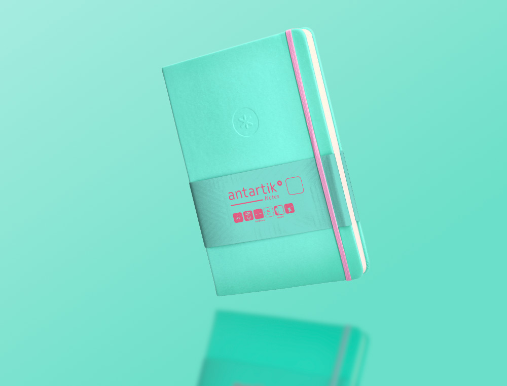 CARNET A5 ANTARTIK NOTES PAPIER UNI IVOIRE COUVERTURE RIGIDE FERMETURE ELASTIQUE ROSE 100 PAGES 80GR COLORIS TURQUOISE