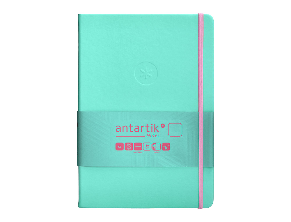 CARNET A5 ANTARTIK NOTES PAPIER UNI IVOIRE COUVERTURE RIGIDE FERMETURE ELASTIQUE ROSE 100 PAGES 80GR COLORIS TURQUOISE