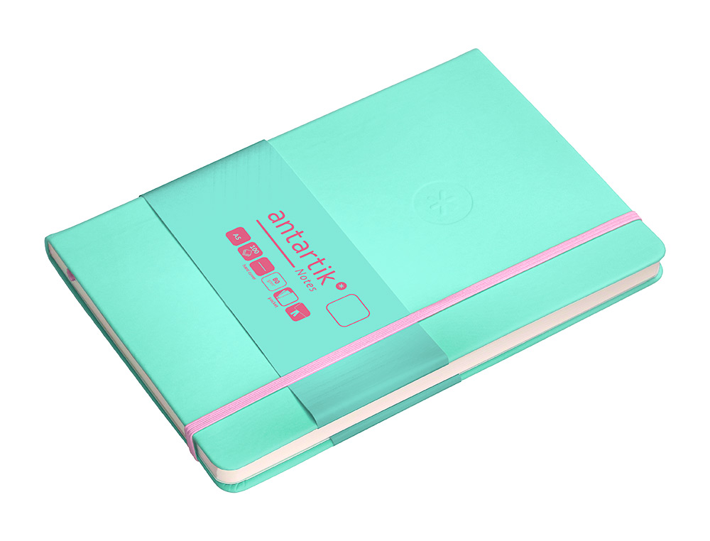 CARNET A5 ANTARTIK NOTES PAPIER UNI IVOIRE COUVERTURE RIGIDE FERMETURE ELASTIQUE ROSE 100 PAGES 80GR COLORIS TURQUOISE